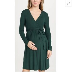 Like new Hatch maternity softest rib faux wrap mini dress in size 0 pine green